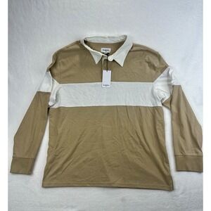NWT Goodfellow & Co Rugby Polo Shirt Men's Sz‎ XL Tan White Long Sleeve Collared